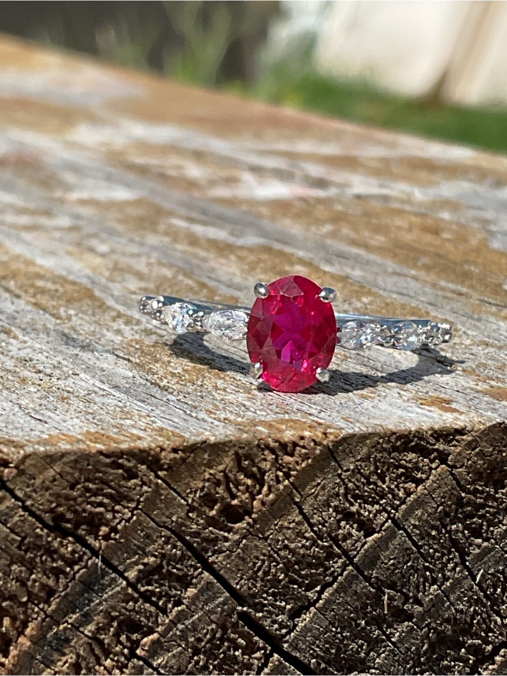 Ruby Oval With Cubic Zirconia Ring 7